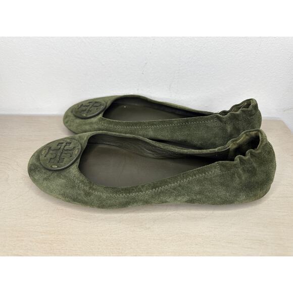 TORY BURCH Minnie Travel Suede Ballet Flats In Green Womens Size 8.5 - Picture 3 of 9